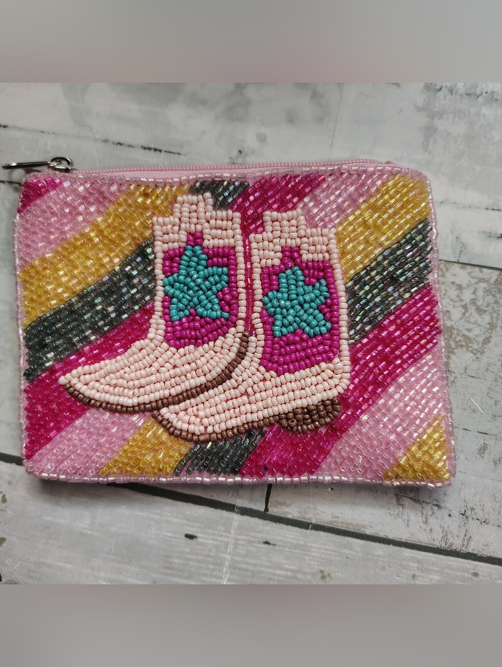 👢Hand Beaded Western Style Cowboy Boots Coin Purse 5" X 4"